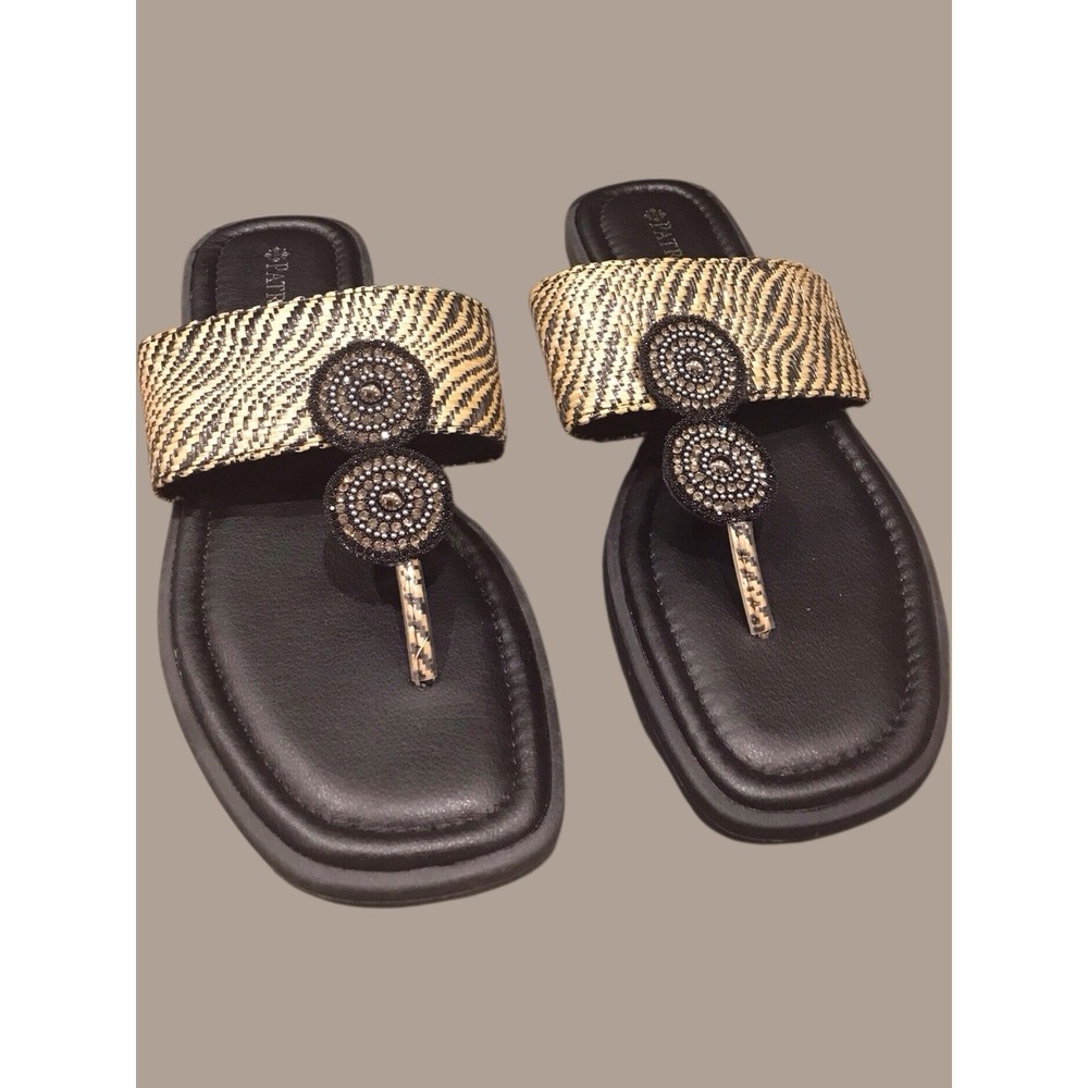 Patrizia Mael‎ Bling rhinestone Accent FlipFlop Wedge Thong Sandals Women's Sz 9